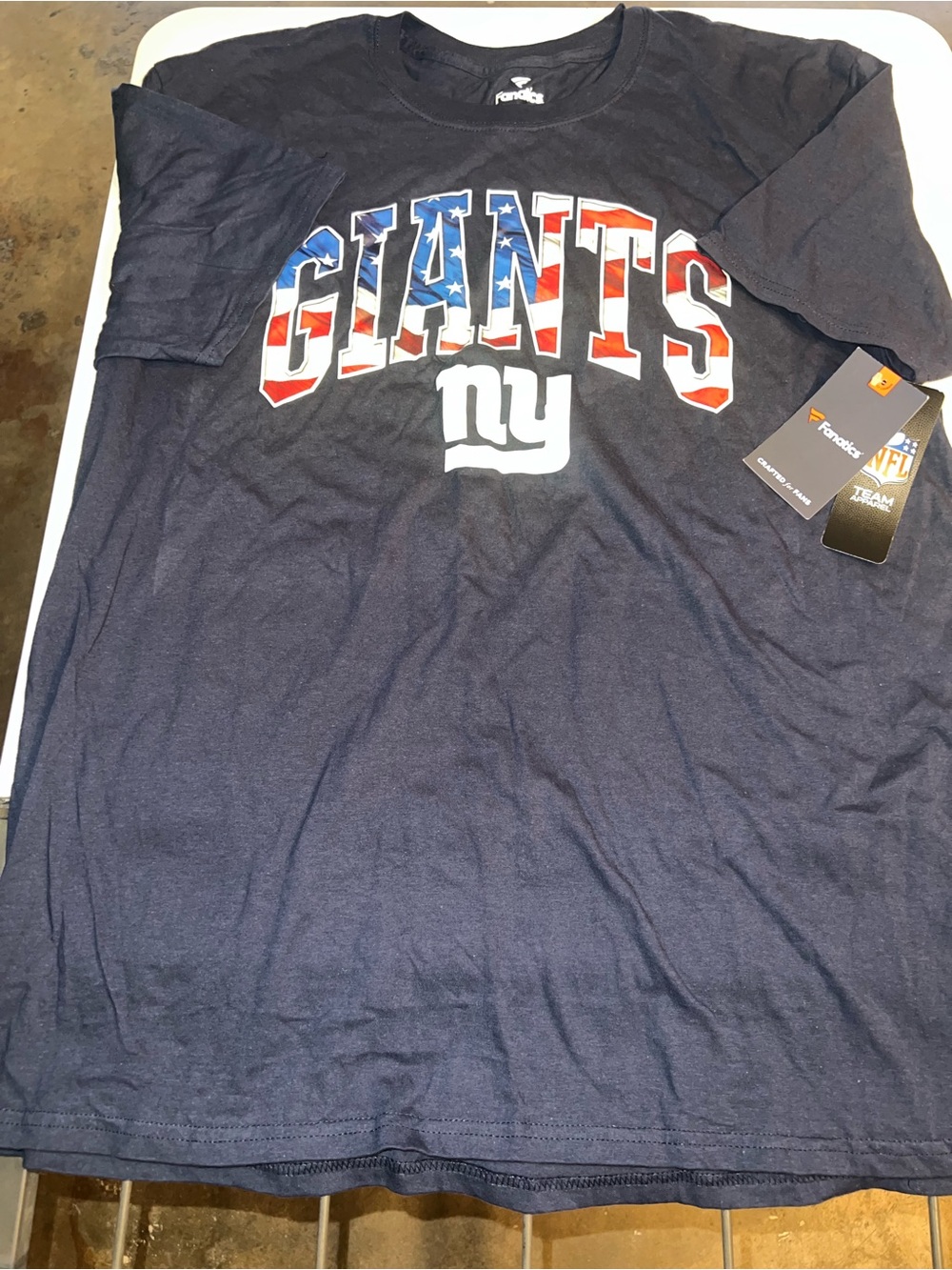 Fanatics Navy New York Giants Short Sleeve Tee with Flag Graphic